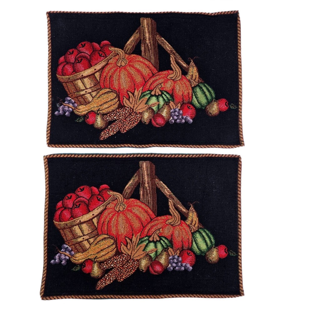 Vintage Harvest Tapestry Placemats Set of 2 Pumpkin Apple Fall Decor Woven